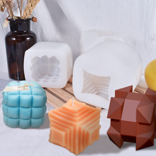 Molde de Silicona 3D en Forma de Cubo Rubik para Velas Artesanales